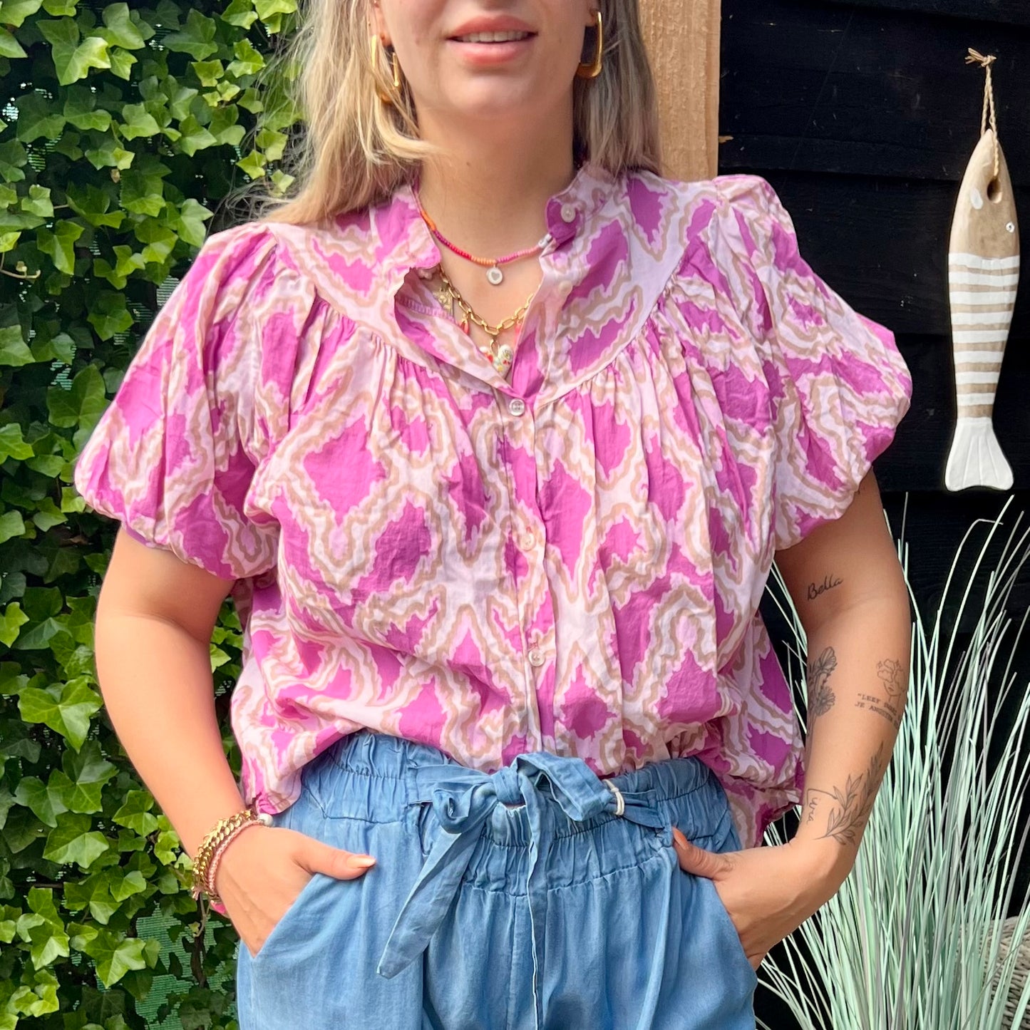 BLOUSE SHORT SLEEVE AZTEC PURPLE